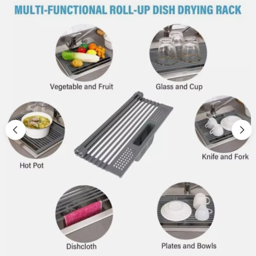 NEW! CW HOME Roll Up Dish Drying Rack over the sink stainless steel silicon - Picture 3 of 7
